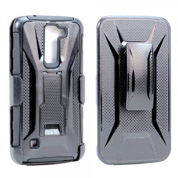 Wholesale LG Tribute 5 K7 Armor Holster Combo Belt Clip Case (Black)